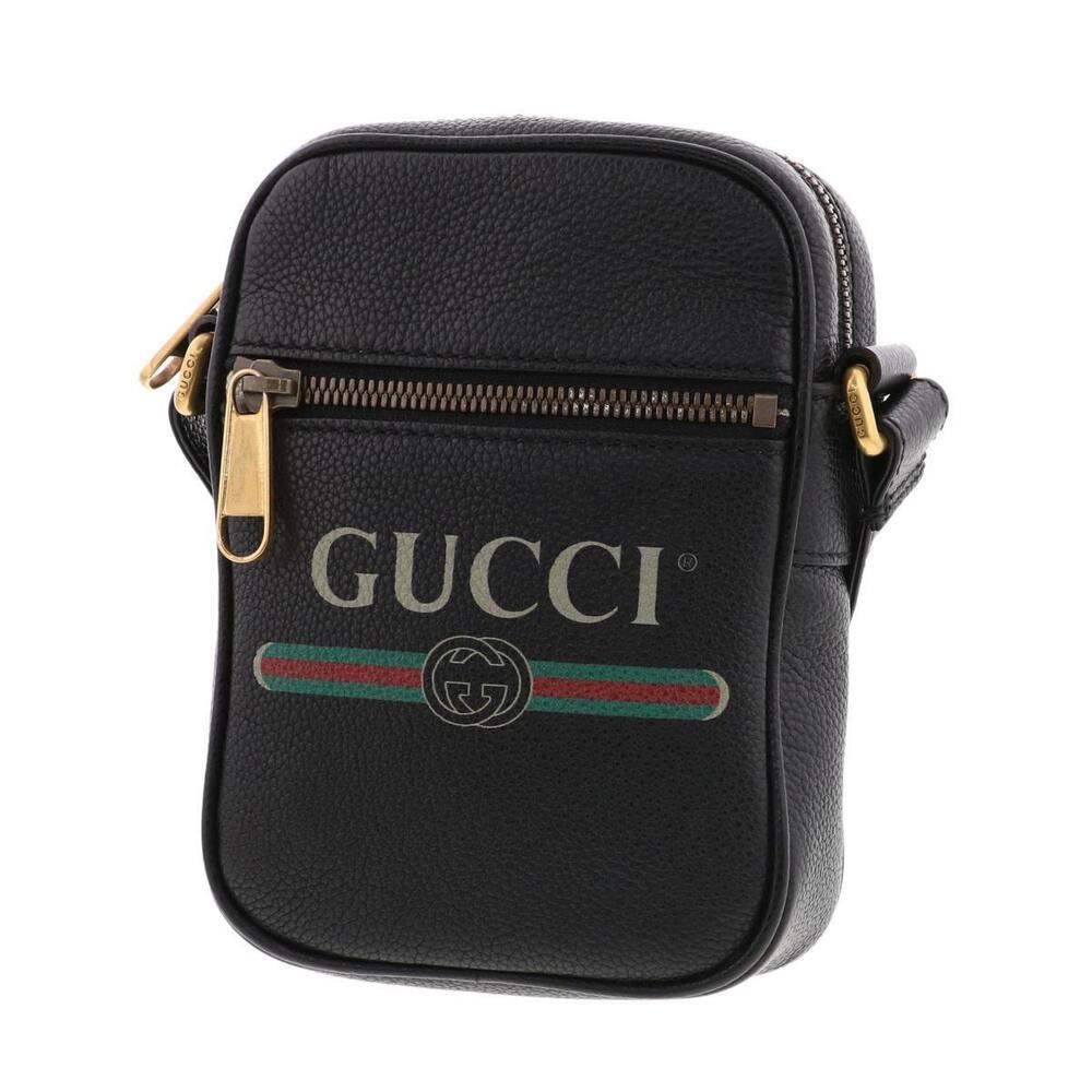GUCCI shoulder bag Logo Black Sherry Messenger Leather AB